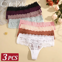 3Pcs Lace Sexy Thongs Women Trendy Floral Panty Lingerie
