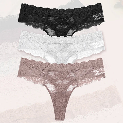 3Pcs Lace Sexy Thongs Women Trendy Floral Panty Lingerie