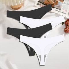 FINETOO 4PCS Silk Satin Seamless Thongs Sexy