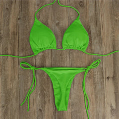 Women Tie Sexy Thong Bikini Set Side Swimsuit