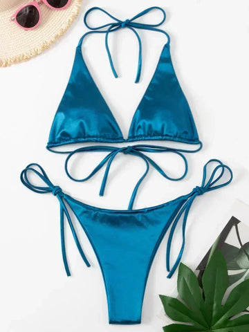 Halter Brazilian Metallic Satin Bikini Women