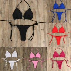 Women Tie Sexy Thong Bikini Set Side Swimsuit
